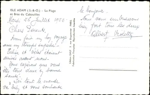 Ak L'Isle Adam Val d'Oise, La Plage, Bras du Cabouillet