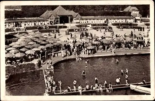 Ak L'Isle Adam Val d'Oise, Die Bäder und Hütten am Strand