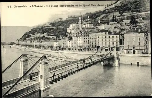 Ak Grenoble-Isère, Hängebrücke, Quai Perriere
