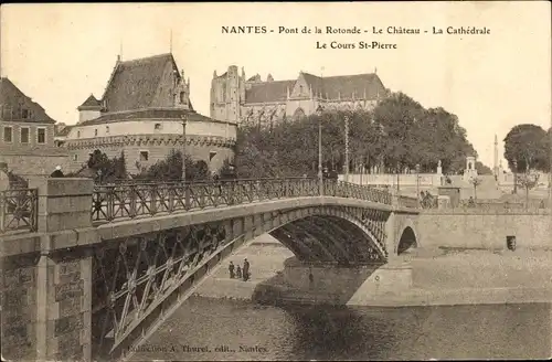Ak Nantes Loire Atlantique, Pont de la Rotonde, Schloss, Kathedrale, Cours St-Pierre