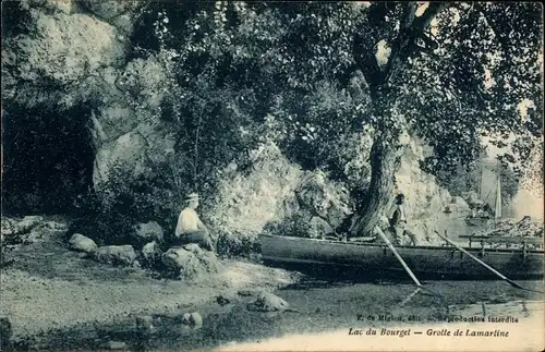 Ak Aix les Bains Savoie, Lac du Bourget, Grotte de Lamartine