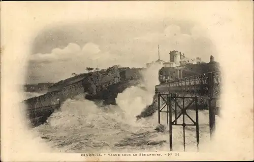 Ak Biarritz Pyrénées Atlantiques, Welle unter Semaphor