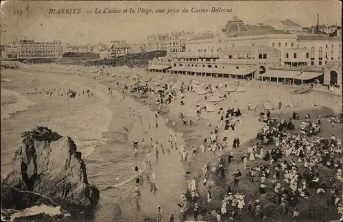 Ak Biarritz Pyrénées Atlantiques, Casino, Strand, Blick vom Casino Bellevue