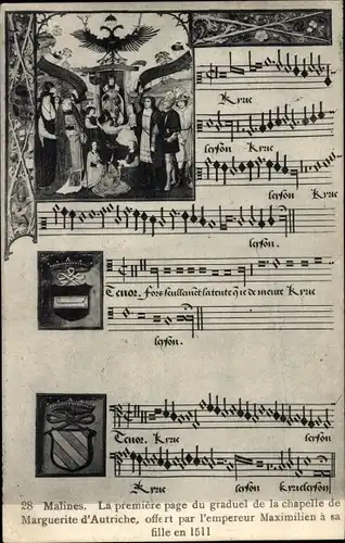 CPA Malines Malines Malines Flandre Anvers, La premier page du graduel de la chapelle de Marguerite