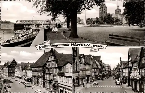 Ak Hameln an der Weser Niedersachsen, Brücke, Kirche, Straße