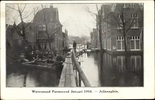 Ak Purmerend Nordholland, Überschwemmung 1916, Julianaplein