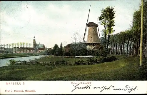 Ak Maasluis Südholland Niederlande, Zuiddijk, Molen