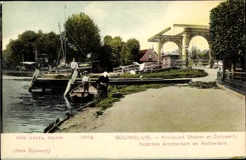 Ak Gouwsluis Südholland Niederlande, Kreuzung von Dampf und Segeln