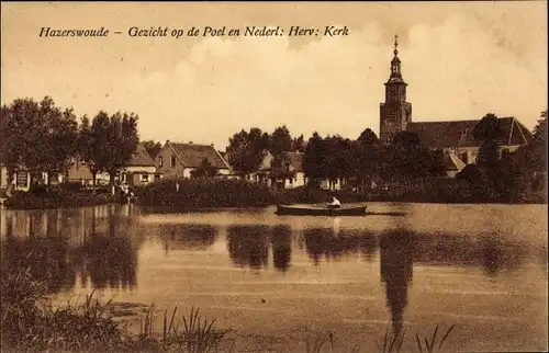 Ak Hazerswoude Village Südholland, Poel und Ned. Rev. Kirche