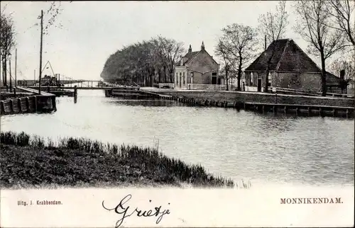 Ak Monnikendam Waterland Nordholland Niederlande, Kanal, Brücke