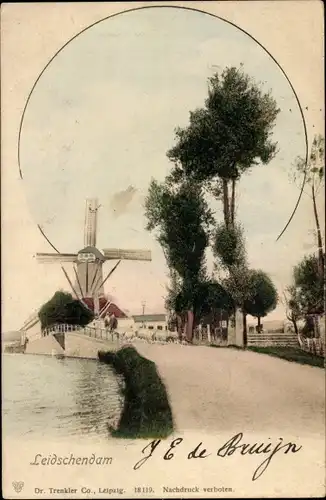 Ak Leidschendam Südholland, Straßenpartie, Windmühle