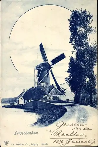 Ak Leidschendam Südholland, Windmühle, Brücke, Straßenpartie