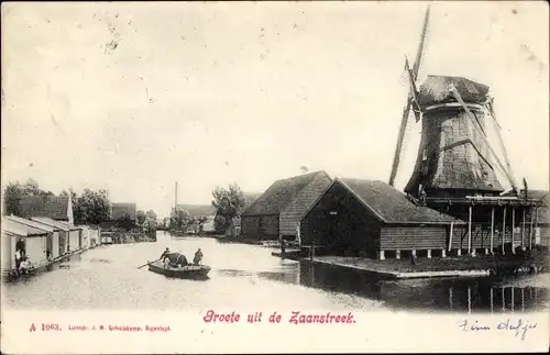 Ak Zaanstreek Nordholland, Windmühle, Boot, Häuser