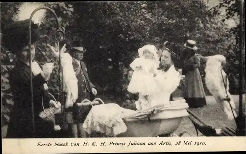 Ak Königin Wilhelmina der Niederlande mit Prinzessin Juliana, Artis, Kinderwagen, Kakadu, 1910