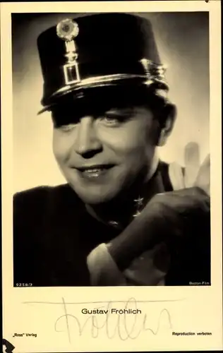 Ak Schauspieler Gustav Fröhlich, Portrait, Filmkostüm, Uniform, Autogramm