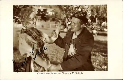 Ak Schauspieler Gustav Fröhlich, Schauspielerin Charlotte Susa, Portrait