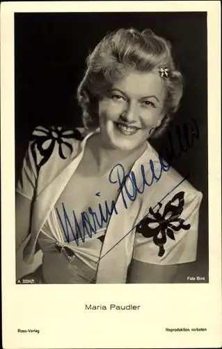 Ak Schauspielerin Maria Paudler, Portrait, Ross Verlag 3334/1, Autogramm