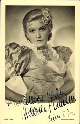 Ak Schauspielerin Maria Paudler, Portrait, Haarschmuck, Halskette, Autogramm