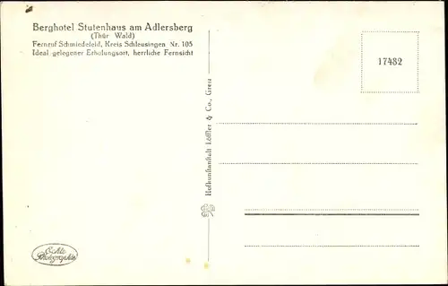 Ak Schmiedefeld Thüringer Wald, Berghotel Stutenhaus am Adlersberg
