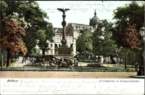 Ak Erfurt in Thüringen, Hirschgarten mit Kriegerdenkmal