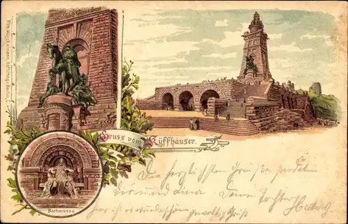 Litho Steinthaleben Kyffhäuserland in Thüringen, Kyffhäuser, Kaiser Wilhelm Denkmal, Barbarossa