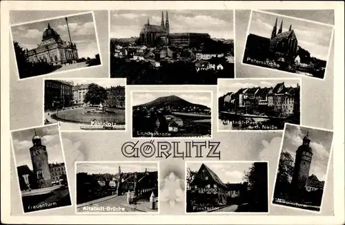 Ak Görlitz in der Lausitz, Ruhmeshalle, Peterskirche, Hindenburgplatz, Frauenturm, Nikolaiturm