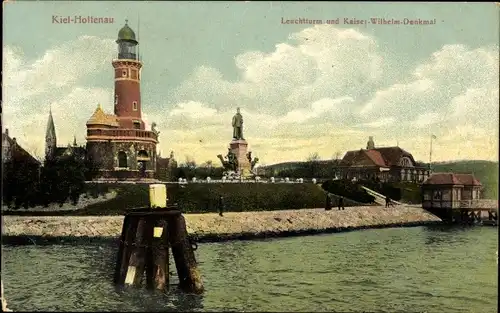 Ak Holtenau Kiel, Leuchtturm und Kaiser Wilhelm Denkmal