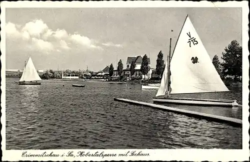 Ak Crimmitschau in Sachsen, Kobertalsperre, Seehaus, Segelboote