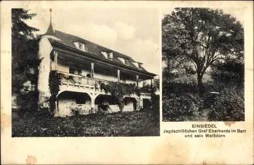 Ak Kirchentellinsfurt in Württemberg, Schloss Einsiedel, Jagdschloss Graf Eberhard im Bart, Weißdorn