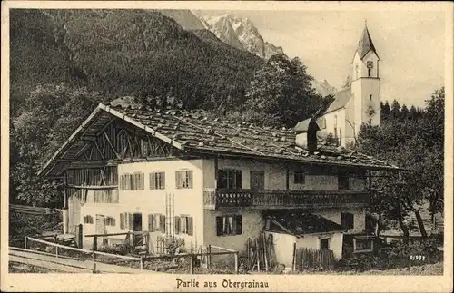 Ak Obergrainau Grainau in Oberbayern, Partie mit Kirche