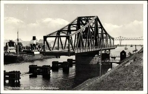 Ak Rendsburg in Schleswig Holstein, Straßen-Drehbrücke