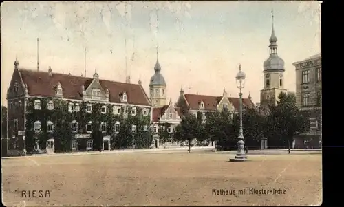 Ak Riesa an der Elbe Sachsen, Rathaus, Klosterkirche