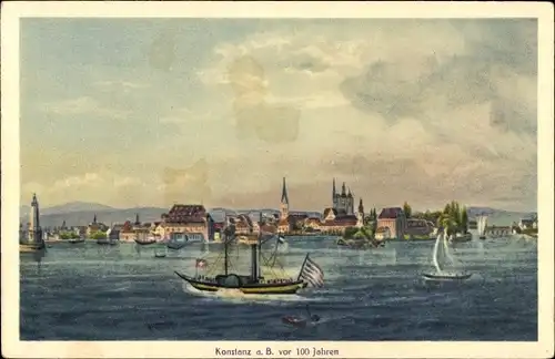 Ak Konstanz am Bodensee, historische Ansicht, Dampfer