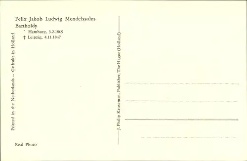 Ak Komponist Felix Mendelssohn-Bartholdy, Portrait