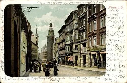 Ak Halle an der Saale, Leipziger Straße u. Leipziger Turm, Handlung G. J. Rosenthal