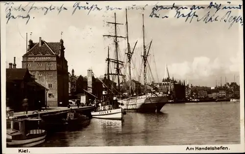 Ak Kiel, am Handelshafen, Segelschiff, Dampfschiff