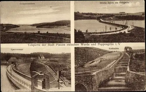 Ak Werda im Vogtland, Talsperre der Stadt Plauen, Poppengrün, Sperrmauer, Kaskaden