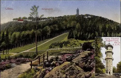 Ak Löbau in der Oberlausitz Sachsen, König Friedrich August-Turm, Bank