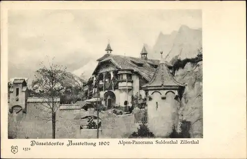 Ak Düsseldorf am Rhein, Ausstellung 1902, Alpen-Panorama Suldental, Zillertal