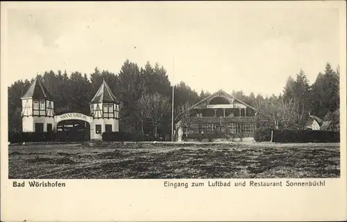 Ak Bad Wörishofen im Unterallgäu, Eingang zum Luftbad, Restaurant Sonnenbüchl