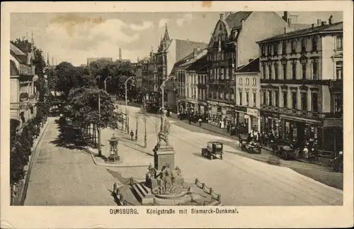 Ak Duisburg im Ruhrgebiet, Königstraße, Bismarck-Denkmal, Auto