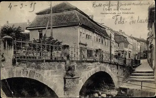 Ak Ohrdruf in Thüringen, Hermannstraße mit Ohrabrücke