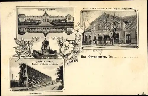 Ak Bad Oeynhausen in Westfalen, Kurhaus, Restaurant Deutsches Haus, Kaiser Denkmal