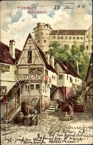 Künstler Ak Tübingen am Neckar, Haag Gasse