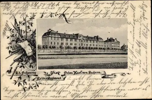 Passepartout Ak München, K. 1 schweres Reiter Regiment Prinz Karl von Bayern, Kaserne