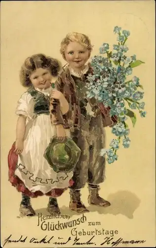 Präge Ak Glückwunsch Geburtstag, Kinder, Vergissmeinnicht