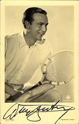 Ak Schauspieler Willy Fritsch, Portrait, Tennisschläger, Autogramm