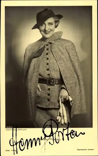 Ak Schauspielerin Henny Porten, Portrait mit Hut, Ross Verlag 9431/1, Autogramm