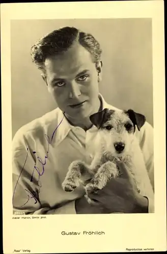 Ak Schauspieler Gustav Fröhlich, Portrait, Terrier, Autogramm