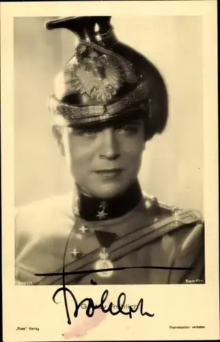 Ak Schauspieler Gustav Fröhlich, Portrait in Uniform, Filmkostüm, Autogramm